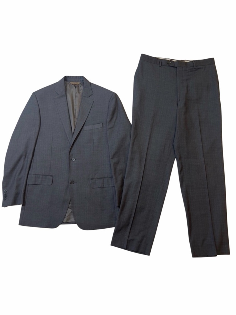 Pronto Uomo Signature Italian Wool Suit Gray Blue Plaid Tollegno 1900 Super 120s
